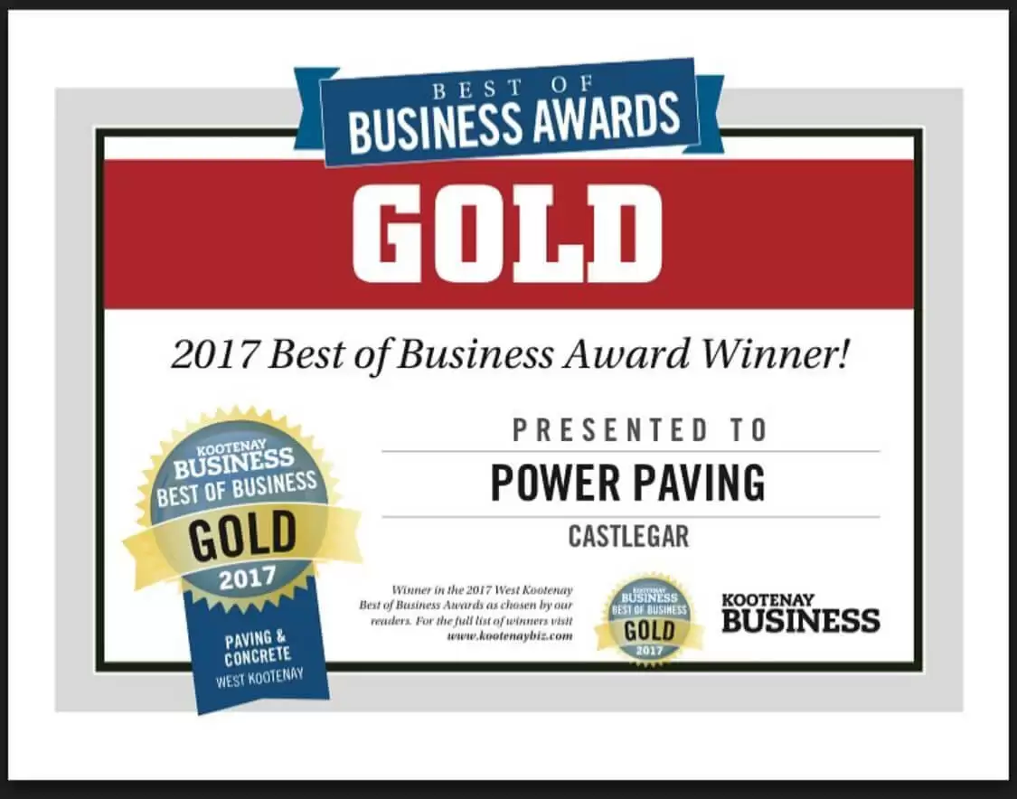 Power Paving | Award 2017 | Best of Business | Castlegar